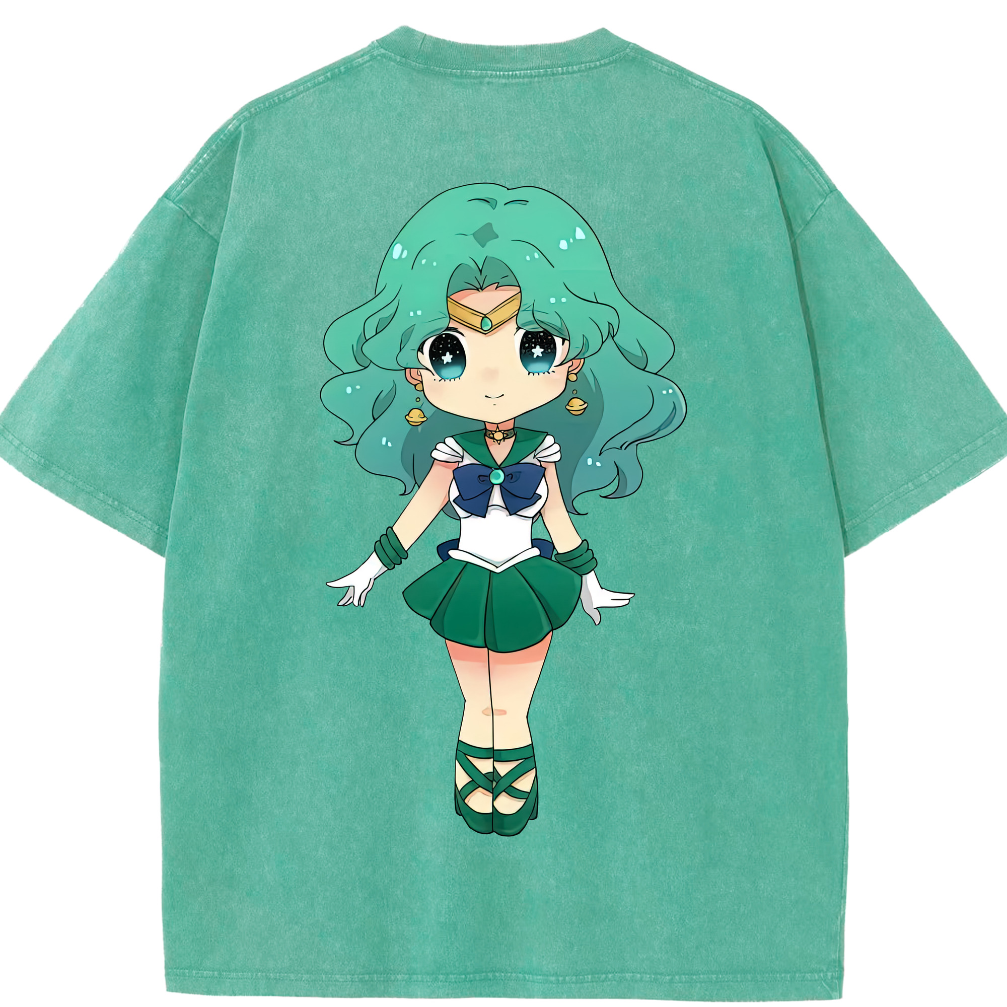 （画像用） 美少女戦士セーラームーン 海王 みちる（かいおう みちる） Sailor Moon Kaiou Michiru 綿100% ヴィンテージ風 半袖Tシャツ（背面プリント）